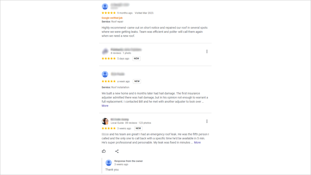 Online reviews about waterproofing company from Google