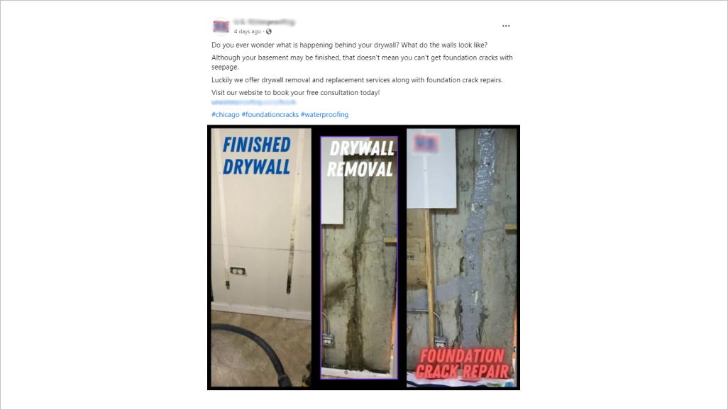 A post about waterproofing services from Facebook