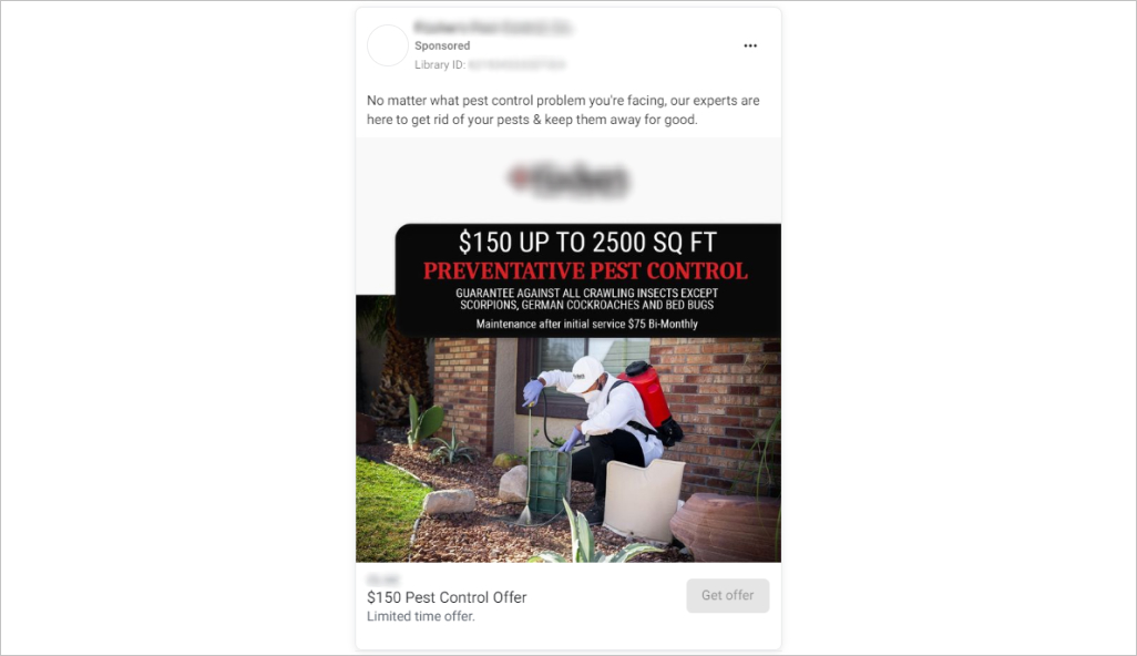 A pest control company Facebook ad copy