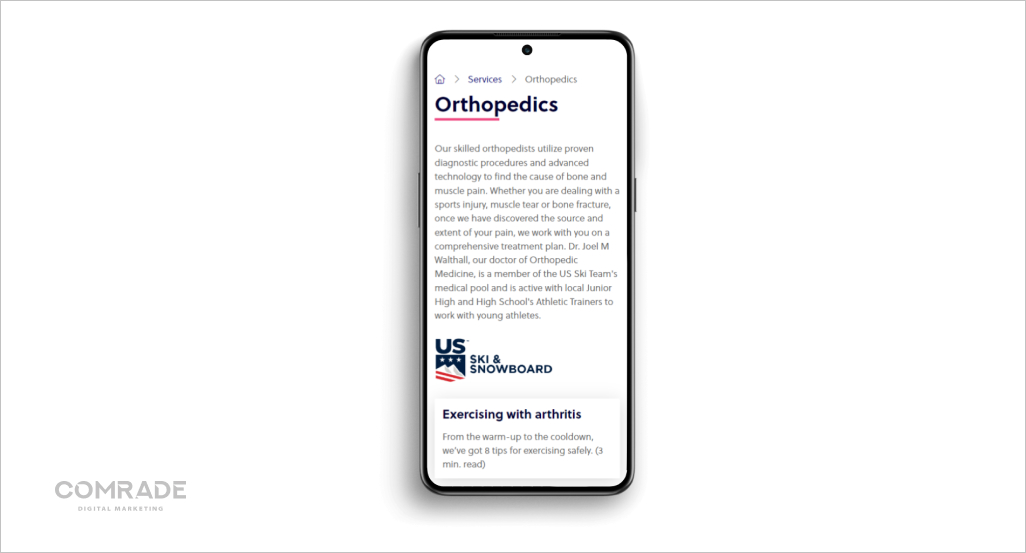 A mobile-responsive orthopedic website