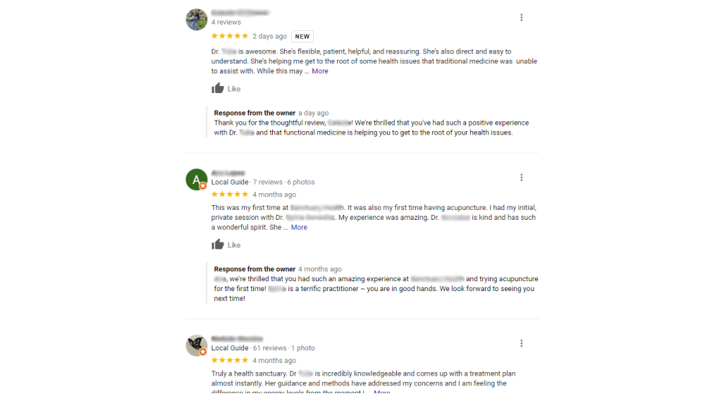 Reviews on Google Business profile