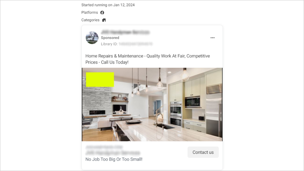 Facebook ads for handyman