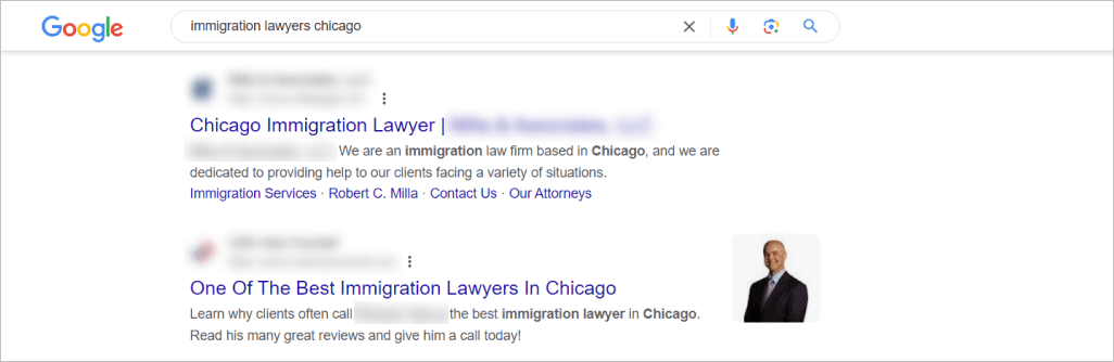 show immigration lawyers in google search results